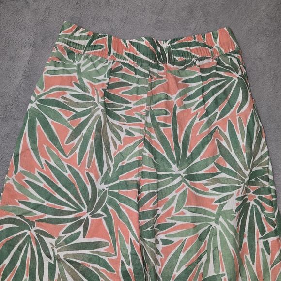 Sigrid Olsen Green Coral Tropical Linen‎ Pants Wide Leg Elastic Waist Size Small - Picture 15 of 16
